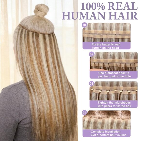 Hair Extensions Human Hair Mixed Golden Brown main image 5